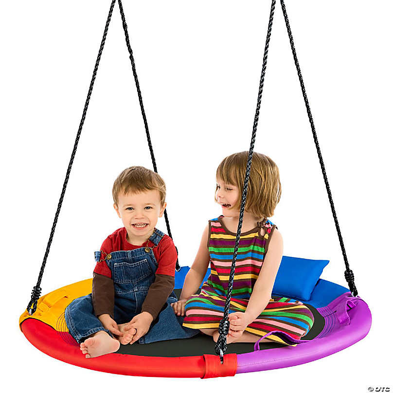 Costway 40'' Saucer Tree Swing Outdoor Round Platform Swing w/ Pillow &  Handle