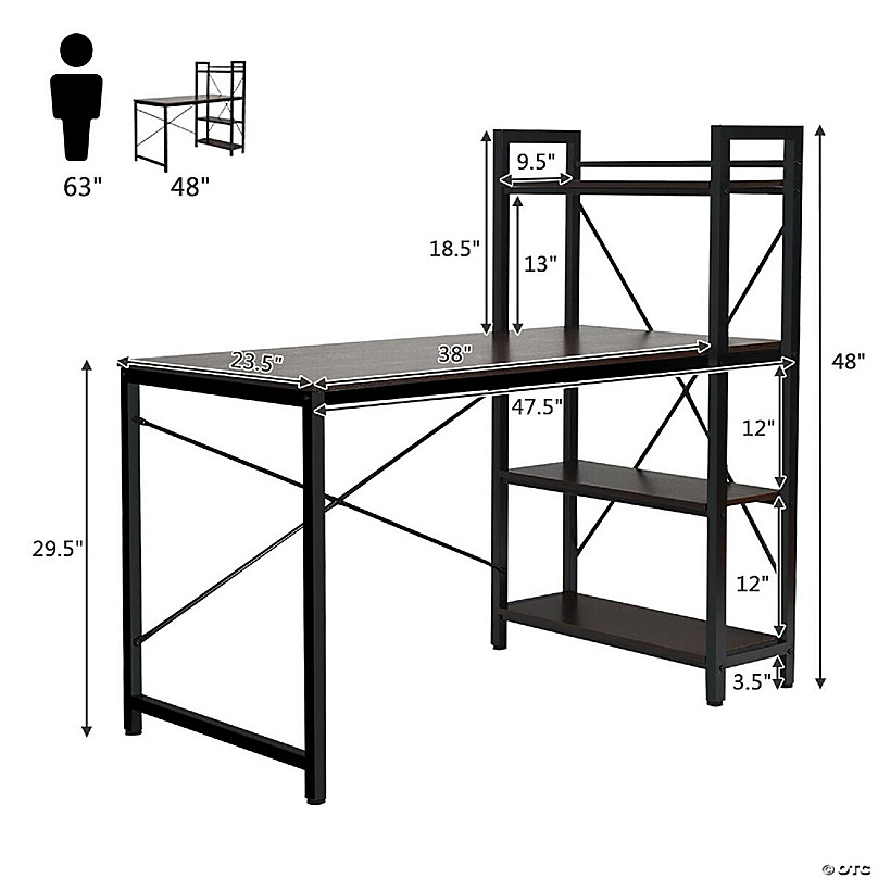 Costway 47.5'' Computer Desk Writing Desk Workstation w/ 4-Tier Shelves