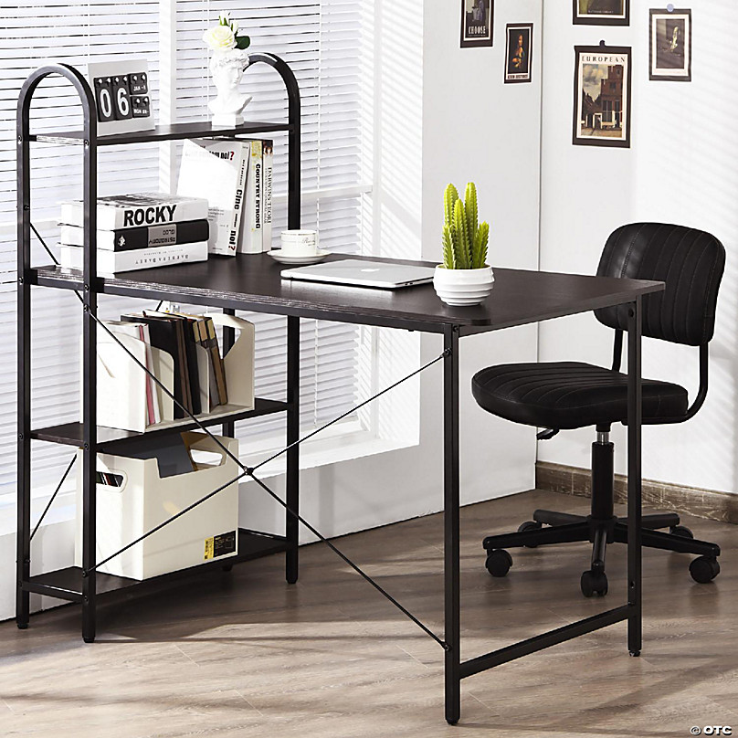 Costway 47.5 Computer Desk Writing Desk Study Table Workstation With  4-Tier Shelves Brown