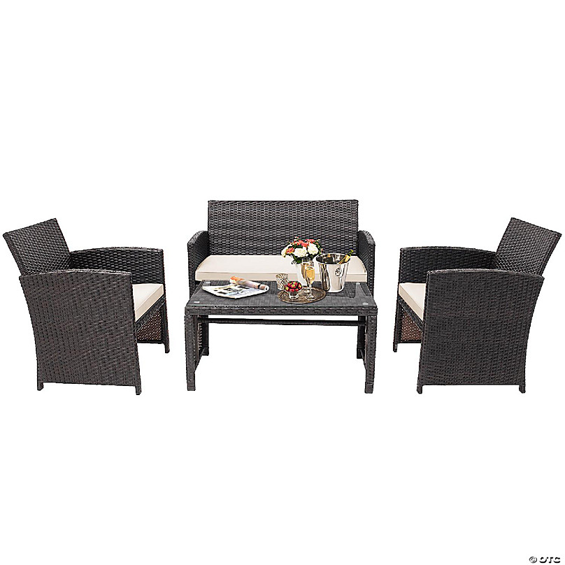 4pcs Patio Rattan Cushioned Furniture set-White