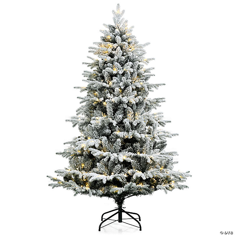 Costway 6ft Prelit Snow Flocked Hinged Artificial Christmas Tree with