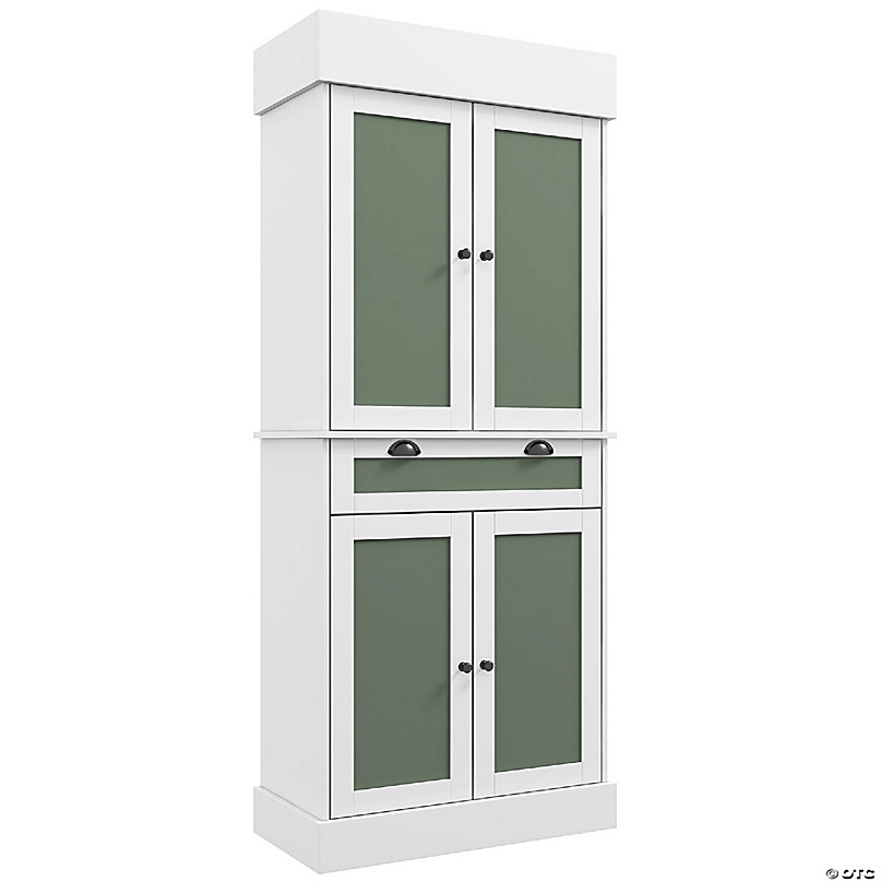 Kitchen Pantry with Hutch, Adjustable Shelves and Drawers, 4-Door Kitchen  Cupboard Storage Cabinet with Acrylic Glass Door, White 