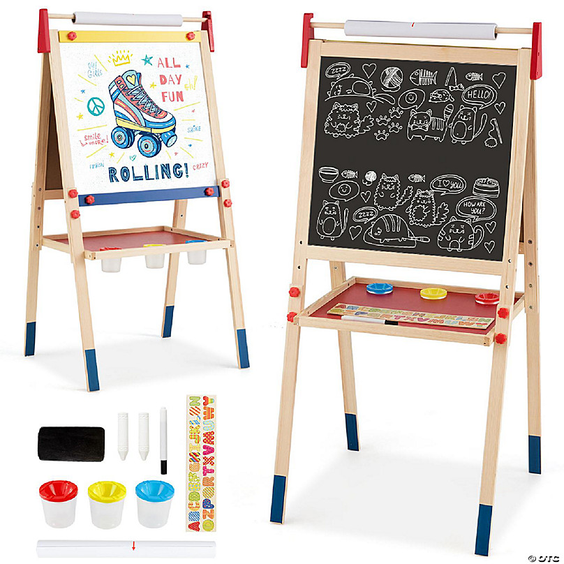 Costway Height Adjustable Kids Art Easel Magnetic Double Sided Board W/  Accessories Pink\blue : Target