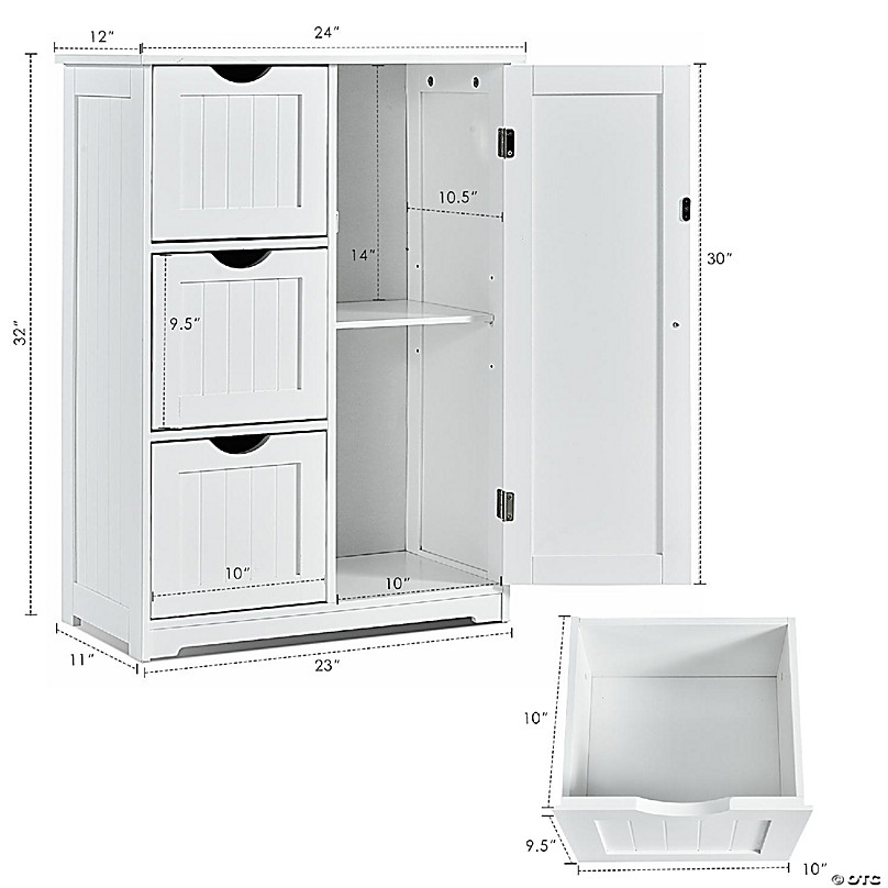 Costway Bathroom Floor Cabinet Side Storage Cabinet With 3