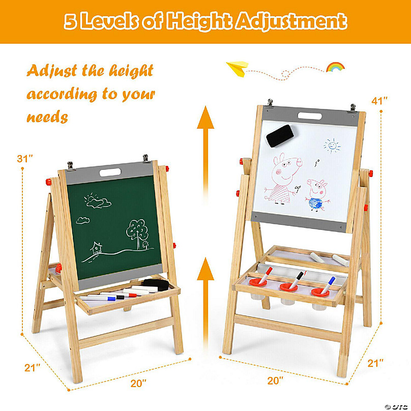 Costway All-in-One Wooden Kid's Art Easel Height Adjustable Paper