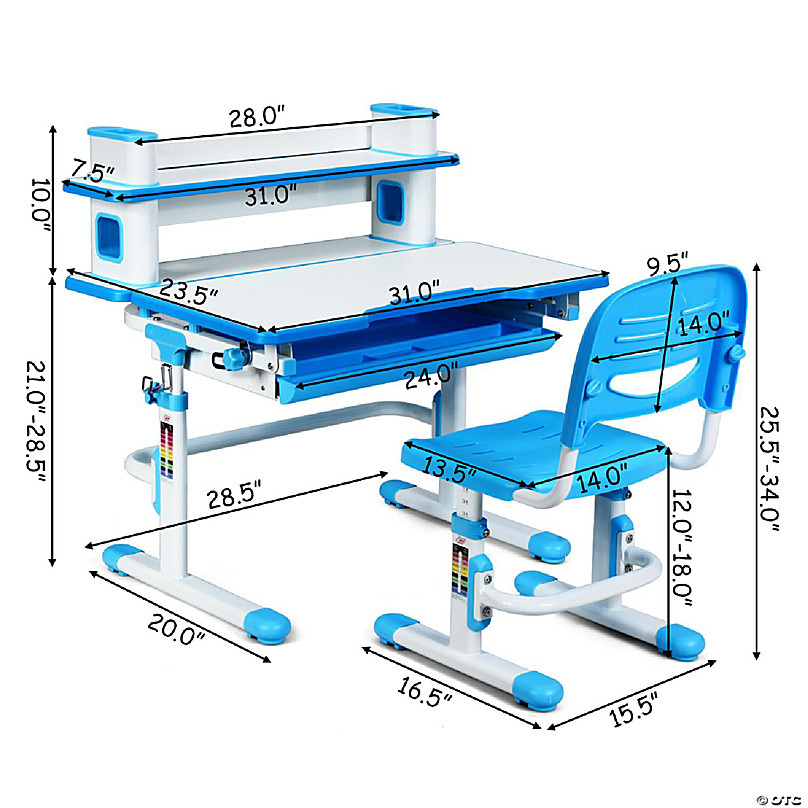 Costway Adjustable Height Kids Study Desk Drafting Table w/Bookshelf&Hutch  Blue 