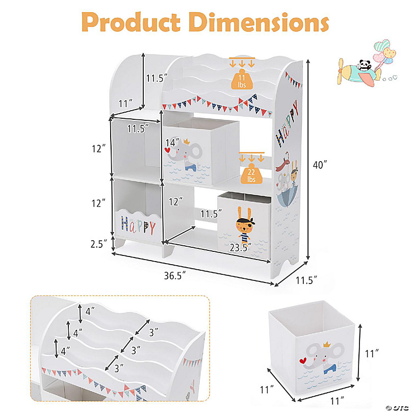 Costway Kids Toy and Book Organizer Children Wooden Storage Cabinet w/ Storage  Bins