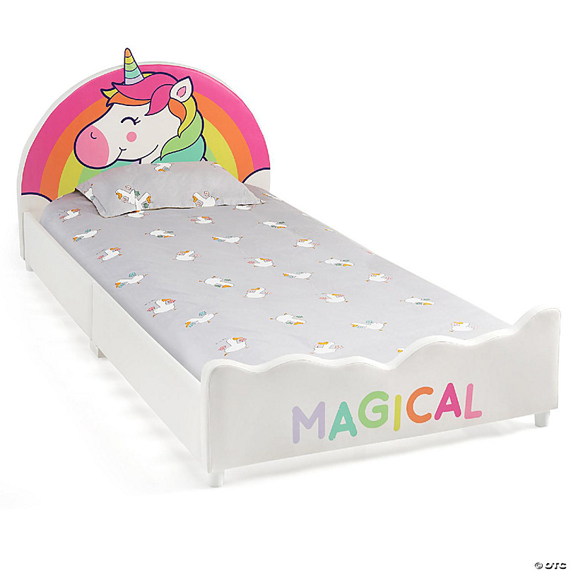 Costway Kids Children PU Upholstered Platform Wooden Princess Bed