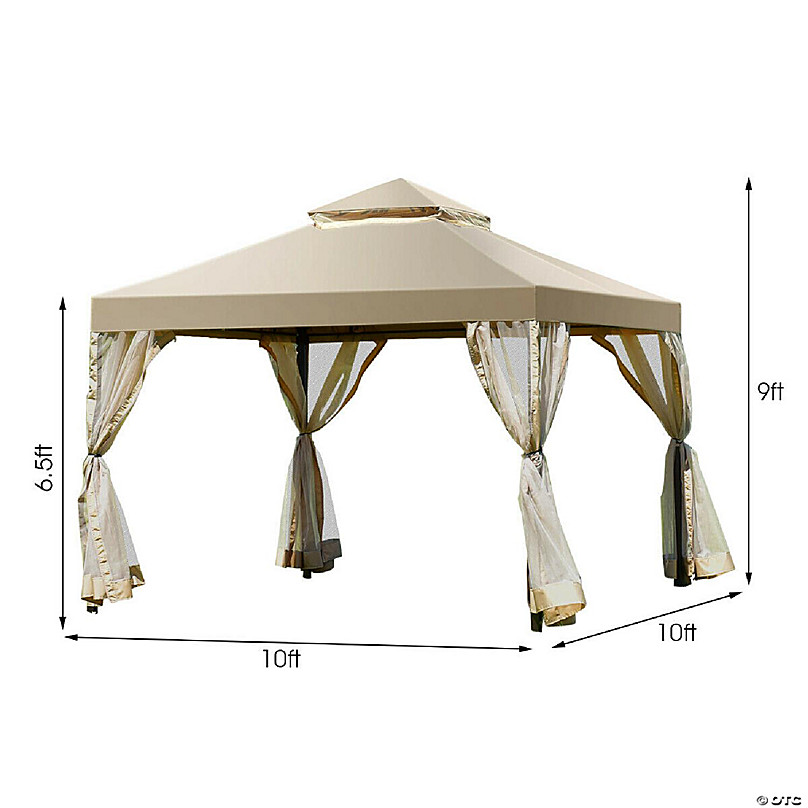 Costway Outdoor 2 Tier 10 x10 Gazebo Canopy Shelter Awning Tent Patio Garden Screw free structure Brown Oriental Trading