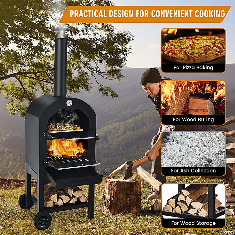 Costway Oven Wood Fire Pizza Maker Grill Outdoor Pizza Oven with Pizza  Stone and Waterproof Cover OP70813 - The Home Depot