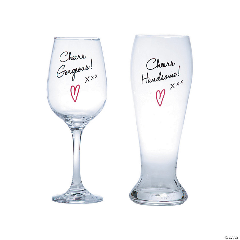 Bride and Groom Beer Can or Iced Coffee Glasses Set of 2 