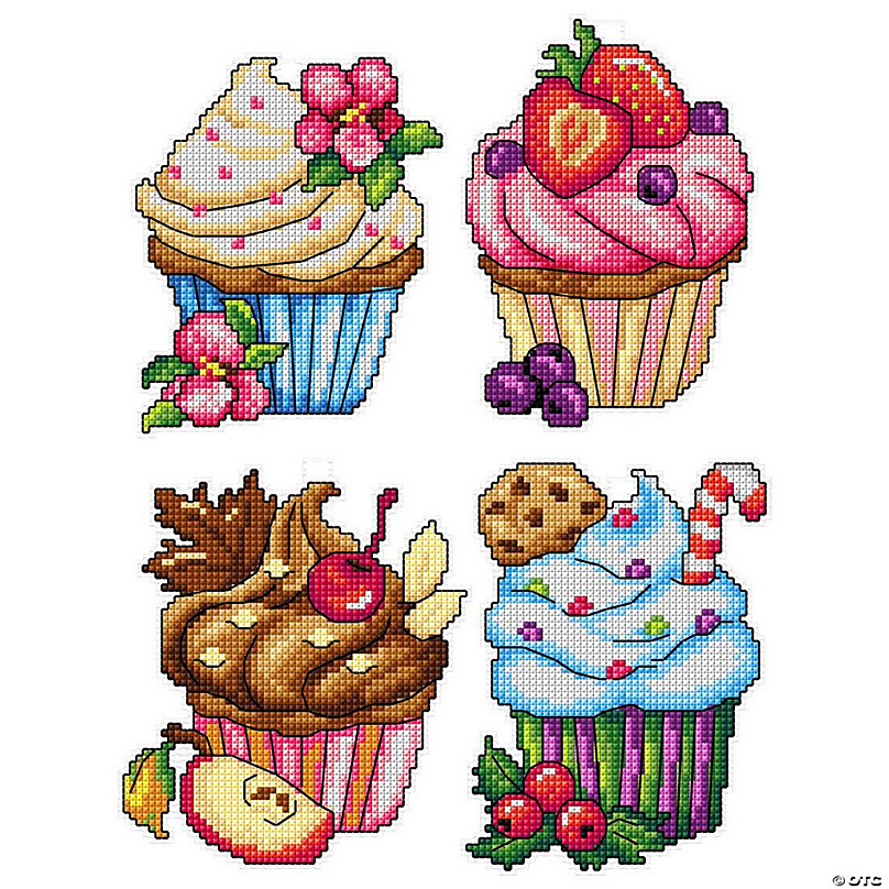 Food cross stitch kit Cherry Cupcake - Easy counted pattern with