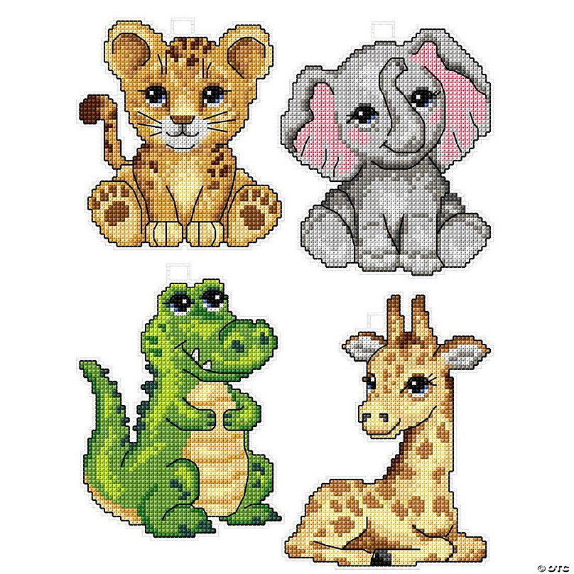 Kraftex cross stitch kits for beginners (zoo animal theme - 6.75 inch