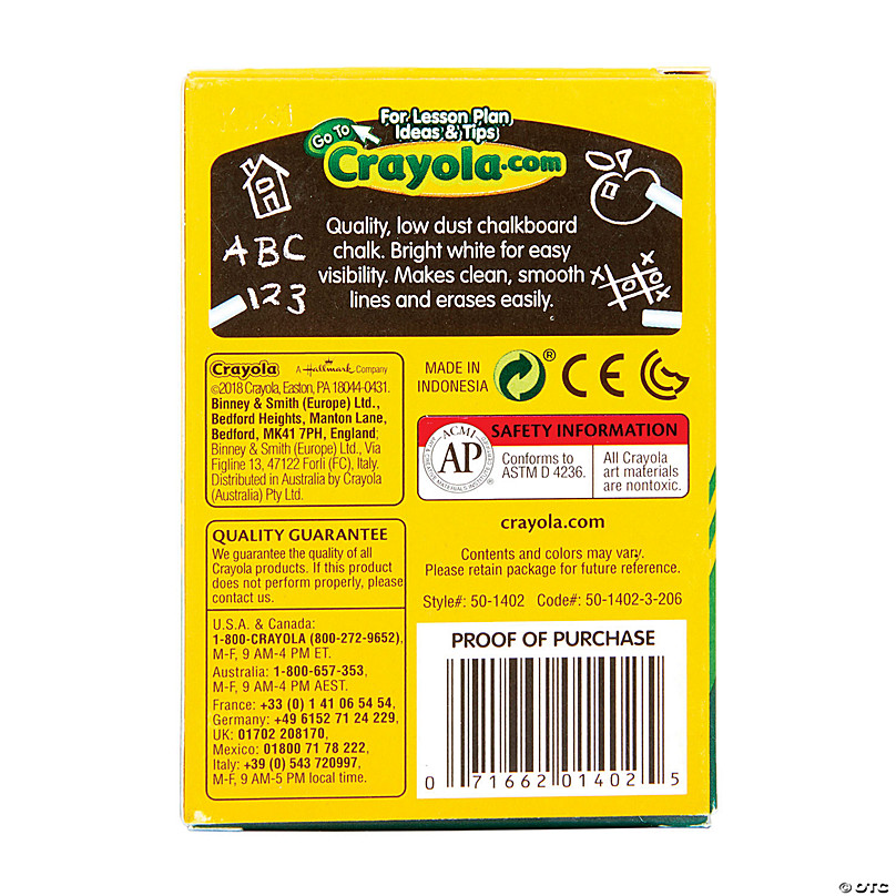 Crayola Anti-Dust Chalkboard Chalk, White, 12 Sticks Per Box, 24 Boxes