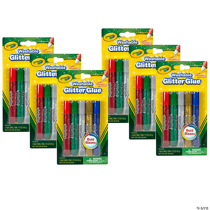 Creativity Street Hot Glue Sticks, 6 Assorted Glitter Colors, 4 x 0.31, 12 per Pack, 6 Packs
