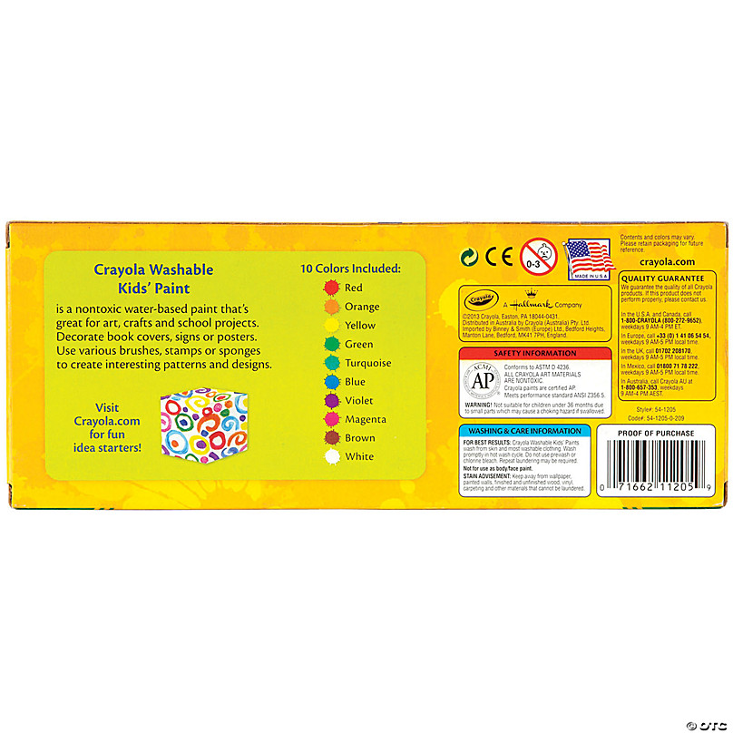 Crayola (3 BX) Washable Kids Paint Set of