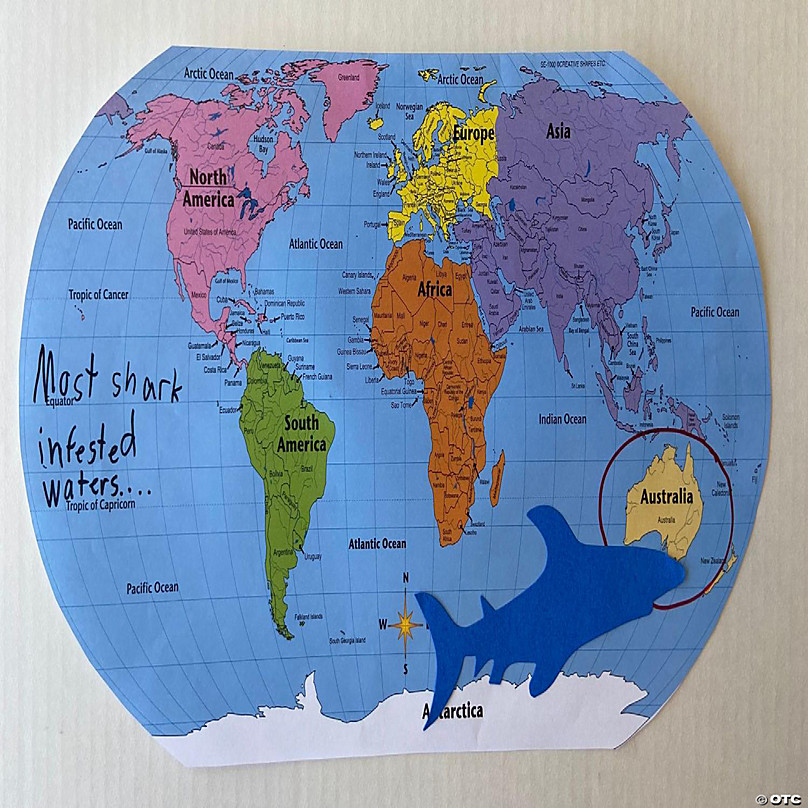 world map labeled oceans