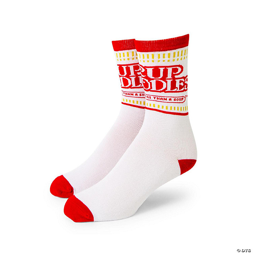 Cup Noodles White Knit Unisex Crew Socks Shoe Size 8-12, Sock Size 10-13