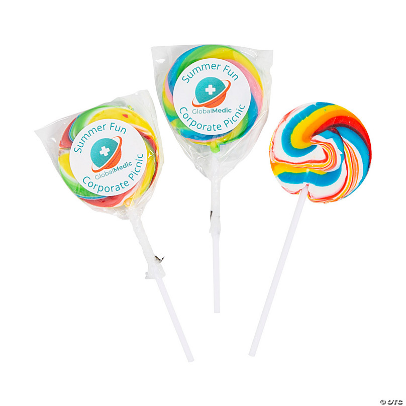 Custom Full-Color Logo & Text Swirl Lollipops - 24 Pc. | Oriental Trading