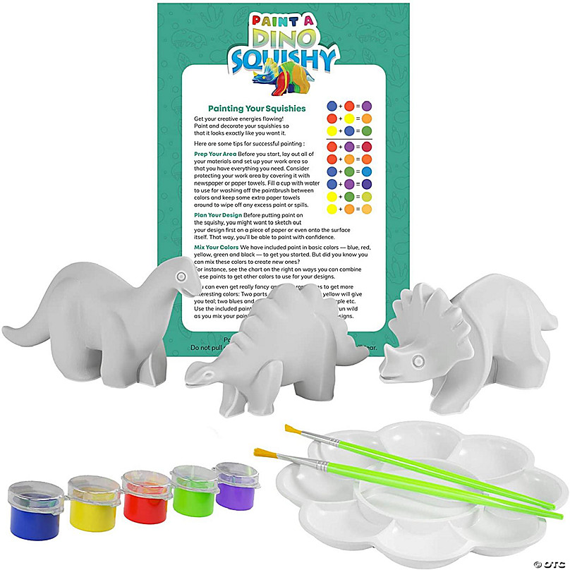 Dan&Darci - Paint 3 Large Dino Squishies - Paint a Squishy Kit - Make Your Own Squishies with Puffy Paint - Arts and Crafts Gifts Kids, & Girls - DIY