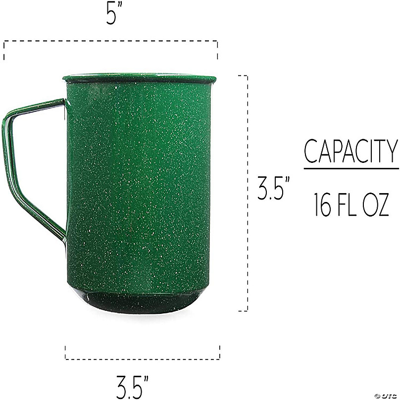 Darware Enamel Camping Coffee Mugs (Set of 4, 16oz, Green); Metal