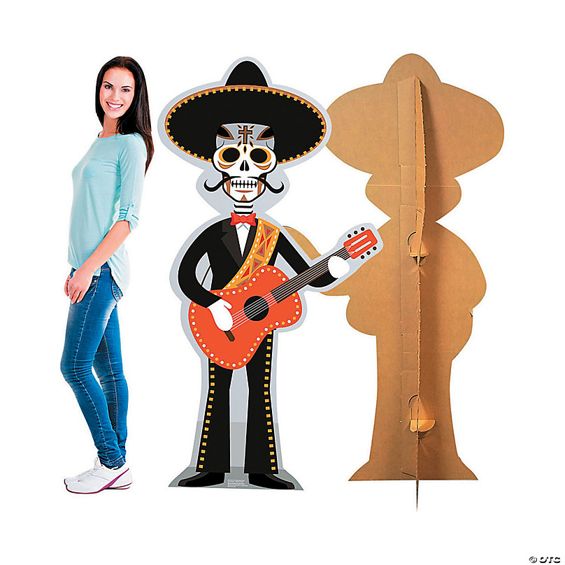 Colorful Day of the Dead Cardboard Coffin Box with Skeleton Guitarist 