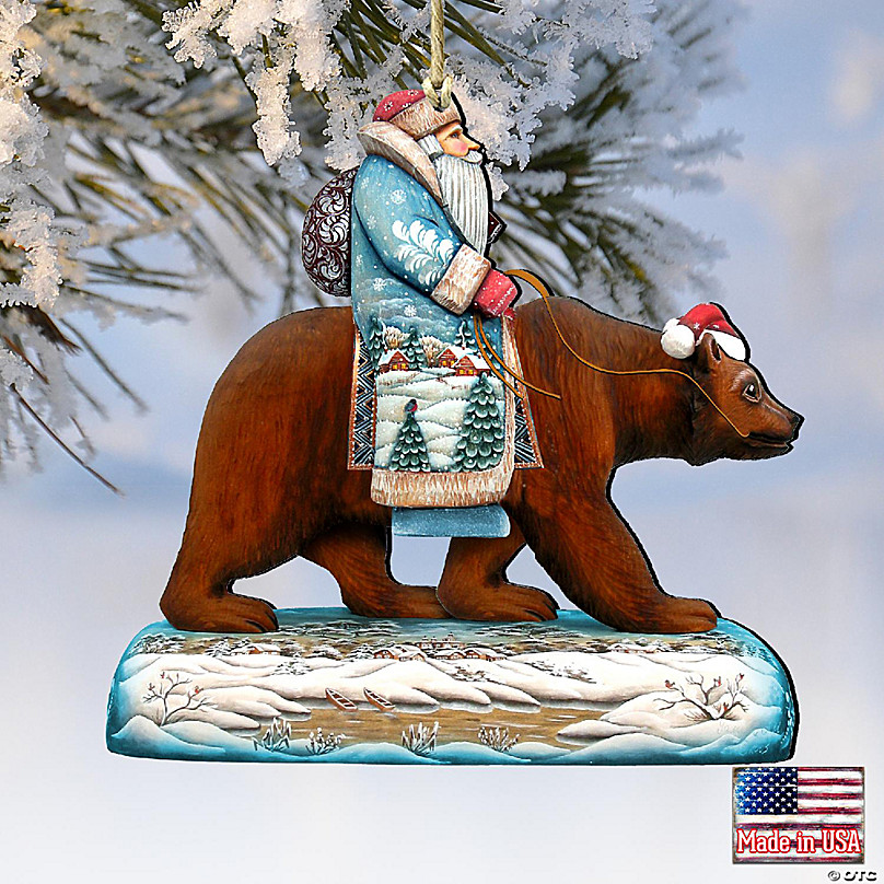 Designocracy Grizzly Santa Wooden Ornaments Set of 2 Christmas Santa  Snowman Decor