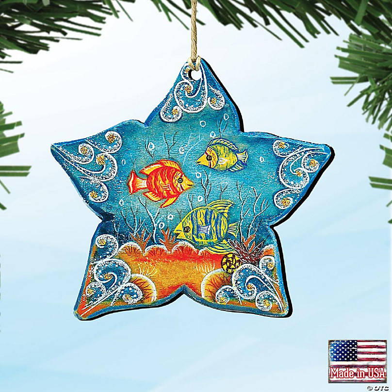 G.DeBrekht 8126151 Star Fish Wooden Christmas Ornament Set of 2