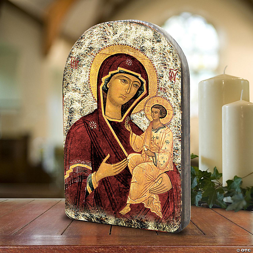 Designocracy Virgin Mary Icon Gold Plated Wood Arch Shape | Oriental ...