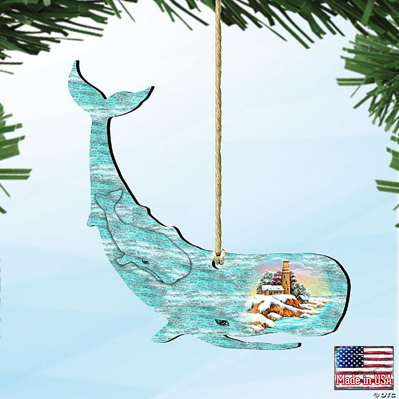 Designocracy Whale Santa Wooden Ornaments Set of 2 Christmas Santa