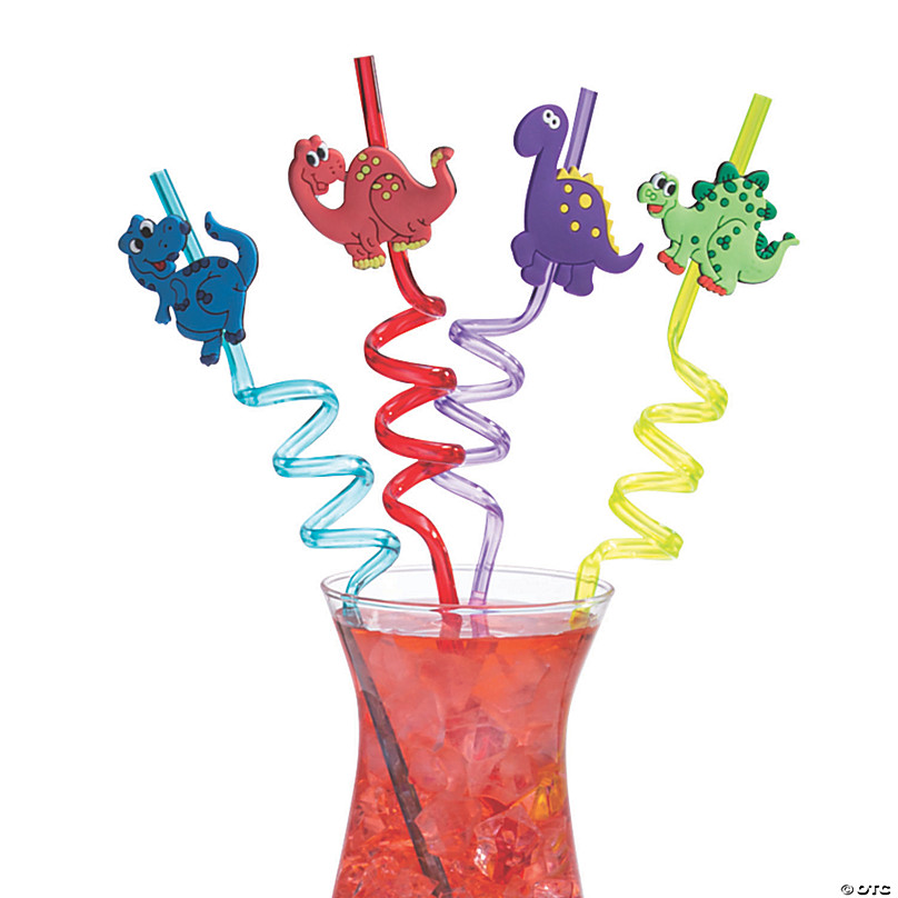 4pk Dinosaur Swirly Plastic Straws