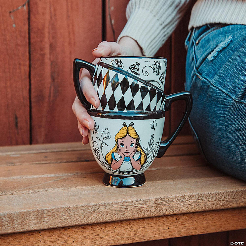 Disney Alice in Wonderland Monochrome Stacked Teacups Sculpted Ceramic