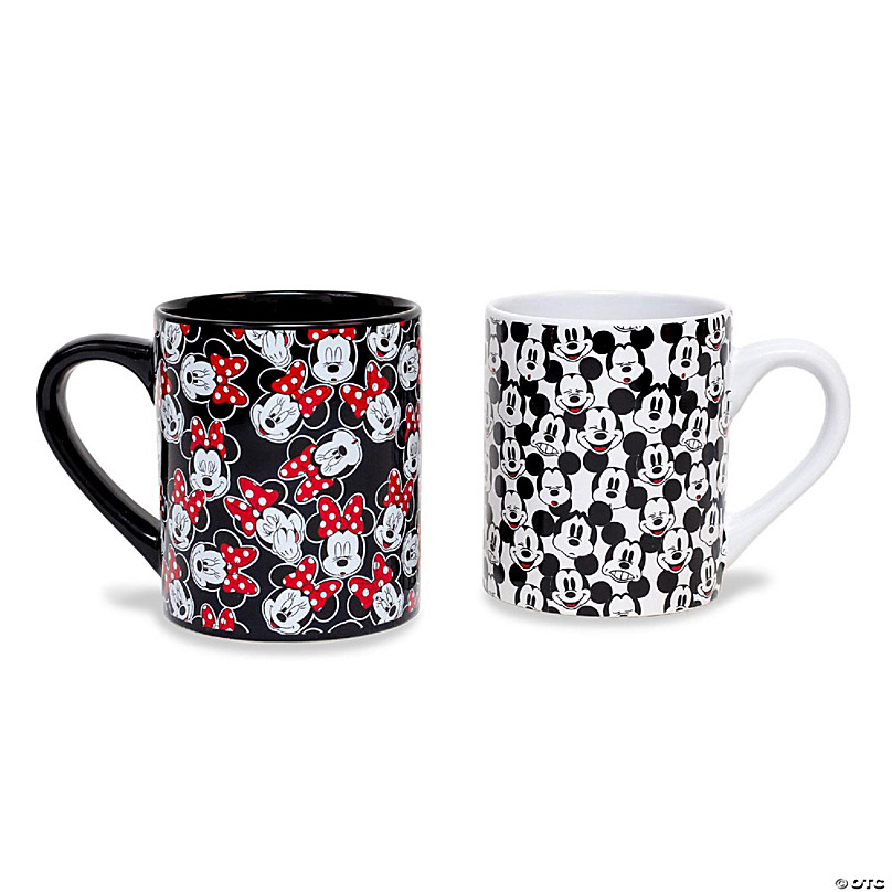 Disney Mickey and Minnie Classic Allover Faces Ceramic Mugs Set of 2