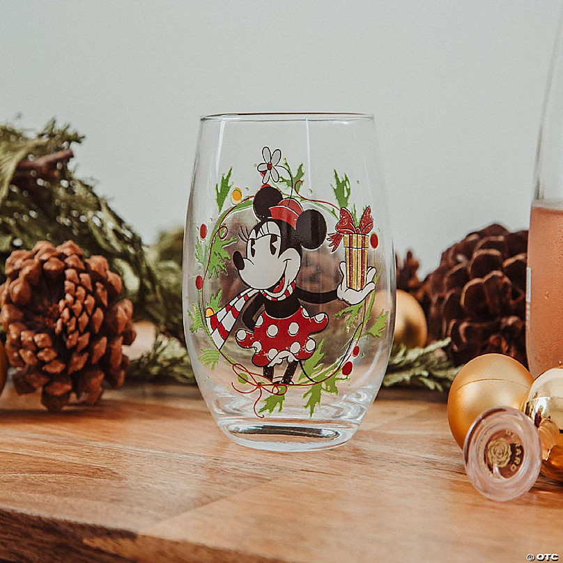  Disney Mickey Mouse Christmas Wreath Stemless Wine Glass