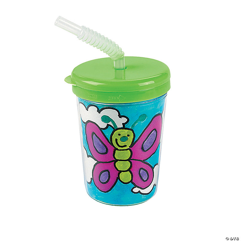 Apple-Shaped Green & Red BPA-Free Plastic Cups with Lids & Straws- 12 Ct.