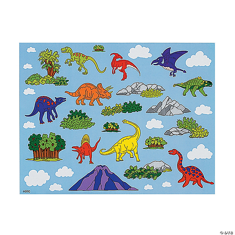 24 Sheet Set Trendy Dinosaur Sticker Sheets with Colorful Fun Dinosaurs and Action Words