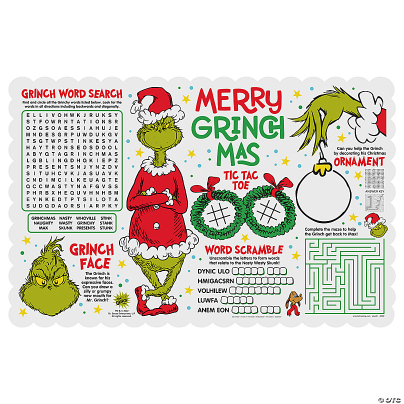 Dr. Seuss™ The Grinch Activity Placemats - 12 Pc.