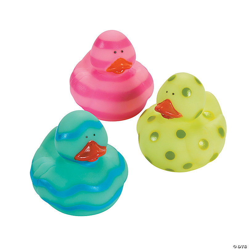 Mini Neon Rubber Ducks - 24 Pc.