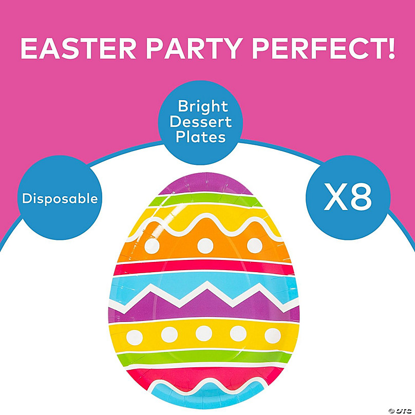 Easter Party Bright Easter Egg-Shaped Paper Dessert Plates - 8 Ct.