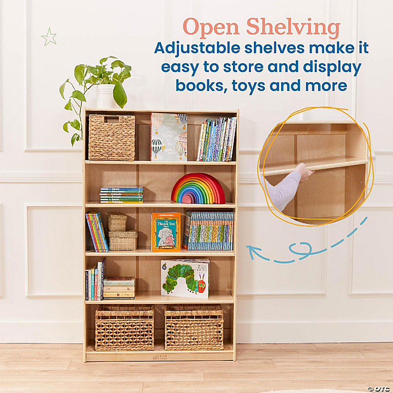 ECR4Kids Book Caddy with Shelf, Bookshelf with Storage, Natural