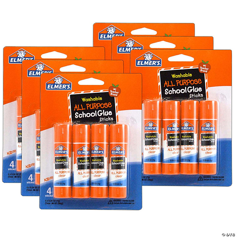 Elmer's Washable School Glue Sticks, All Purpose, 4 Per Pack, 6
