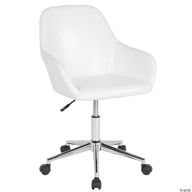 Emma and Oliver Mid-Back White LeatherSoft Ribbed Executive Swivel Office  Chair - Desk Chair