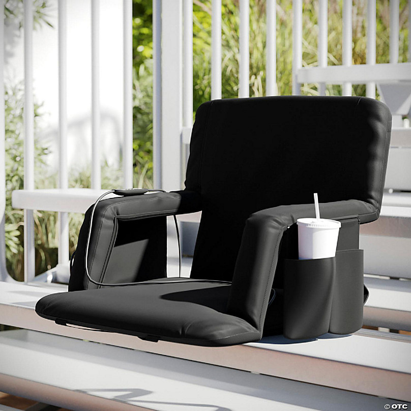 Foldable Bleacher Chair with 6 Reclining Positions and Padded Cushion-Black | Costway