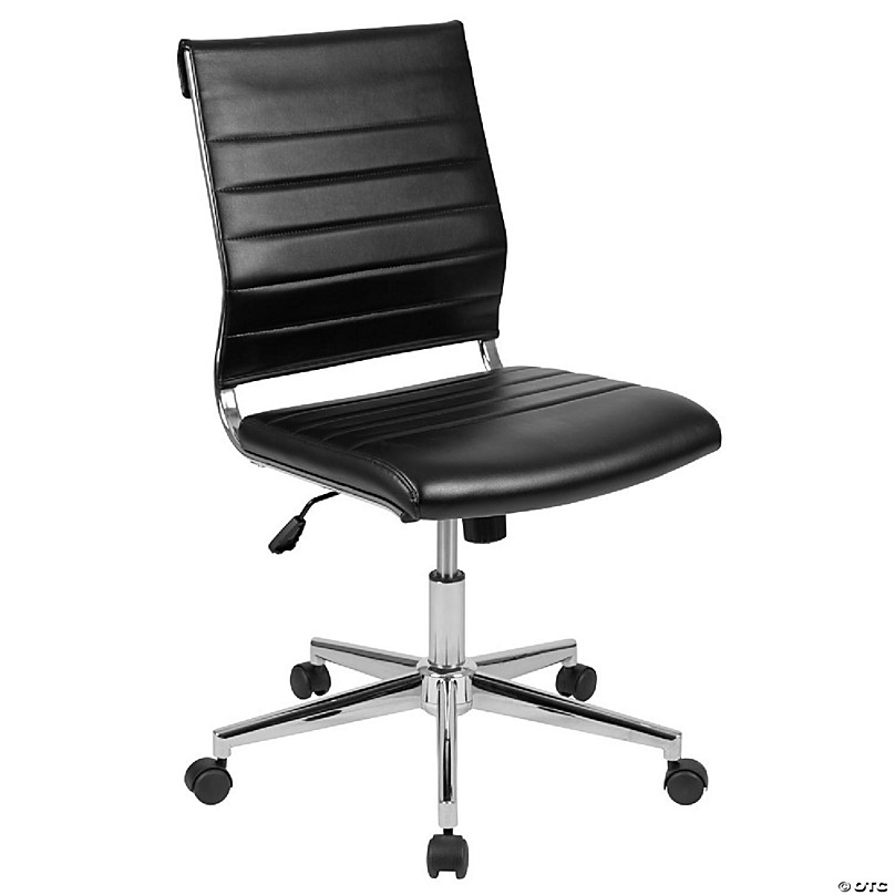 Emma and Oliver Mid-Back White LeatherSoft Ribbed Executive Swivel Office  Chair - Desk Chair