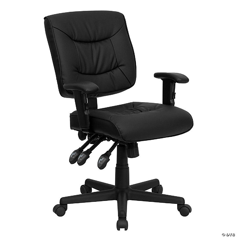 Emma + Oliver Mid-Back Black LeatherSoft-Padded Task Office Chair with Arms