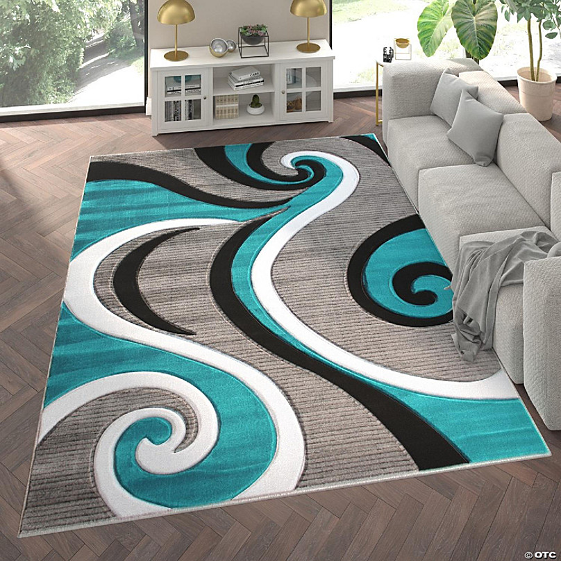 Emma And Oliver 5x5 Round Olefin Accent Rug With 3d Sculpted Intersecting  Arch Design In Turquoise, Gray, Black And White With Jute Backing : Target