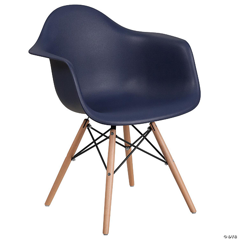 Emma + Oliver Navy Plastic Chair with Arms and Wooden Legs