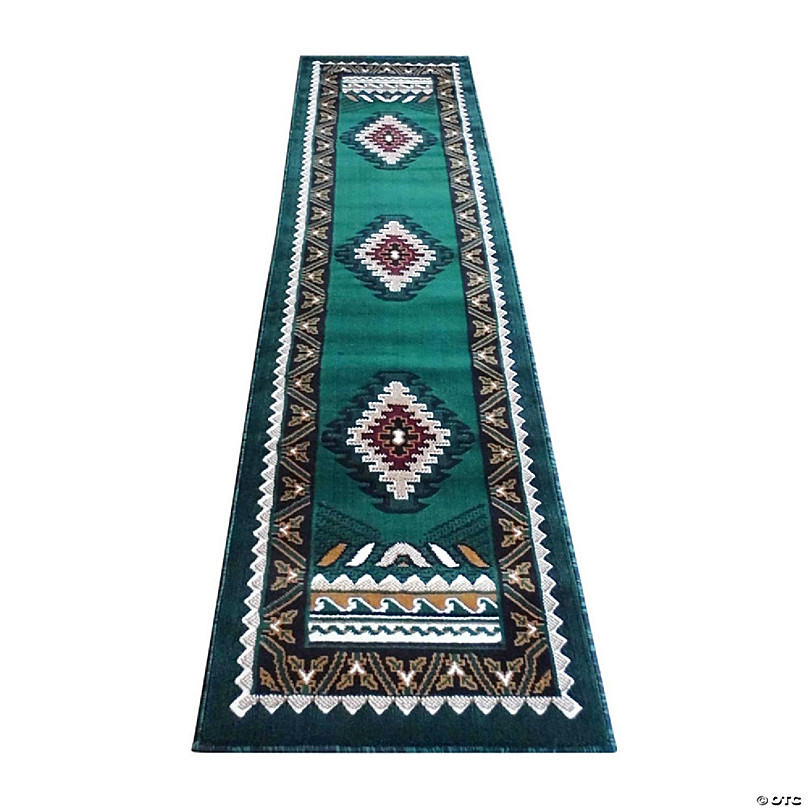 Emma + Oliver Olefin Accent Rug Hunter Green Southwestern Geometric