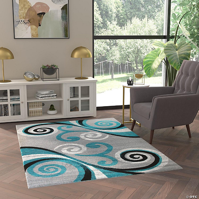 Emma And Oliver 5x5 Round Accent Rug With Modern 3d Sculpted Swirl Pattern  And Varied Texture Piling In Black, White & Gray : Target