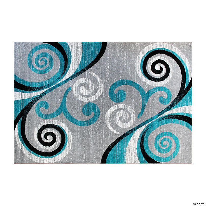 Emma + Oliver 5x5 Round Accent Rug with Modern 3D Sculpted Swirl Pattern  and Varied Texture Piling in Turquoise, Black, White & Gray 